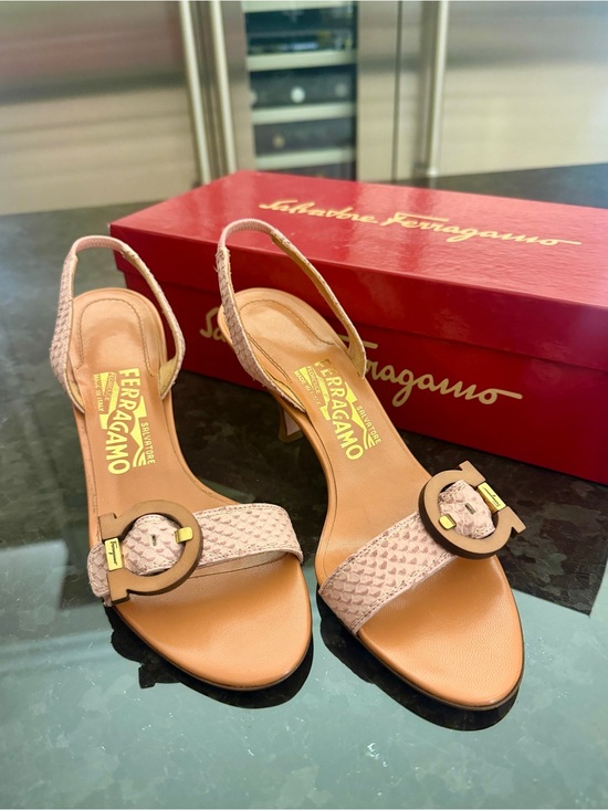 Salvatore Ferragamo Shoes - Salvatore Ferragamo Tan and Pink Slingback Heels Size 6.5 AA